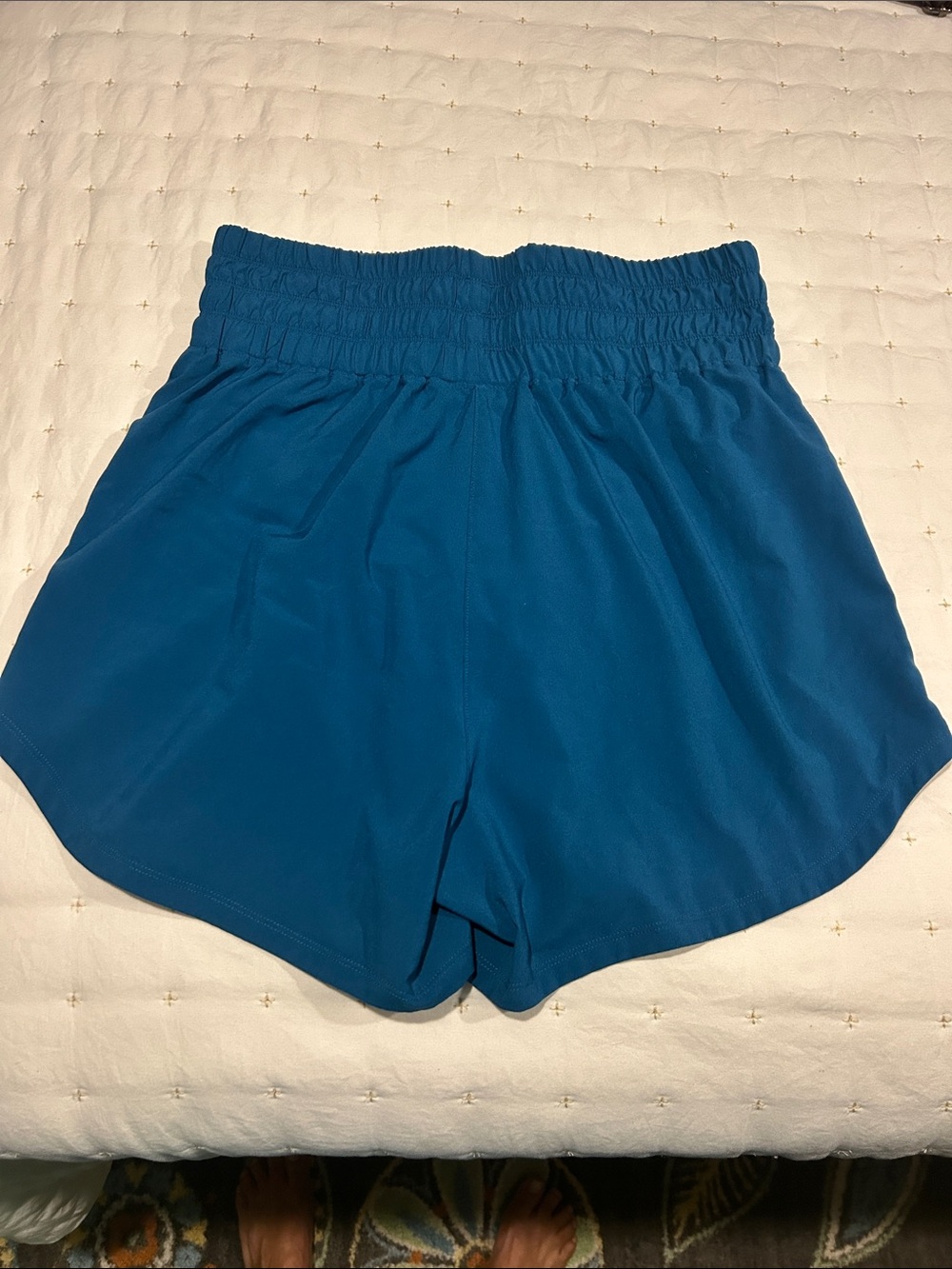 Women’s High-Waist, Lined Teal Athletic Shorts
